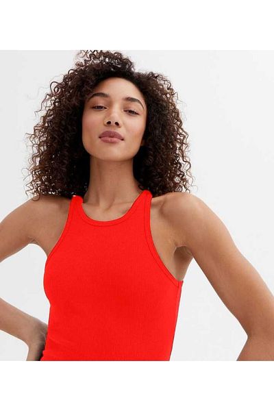 GÖZDE GİYİM Women's Ribbed T-shirt Halter Neck Knitted Tank Top
