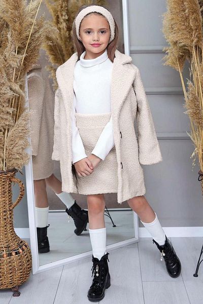 Riccotarz Girl's Plush Jacket, Blouse and Bandana Ecru Skirt Set