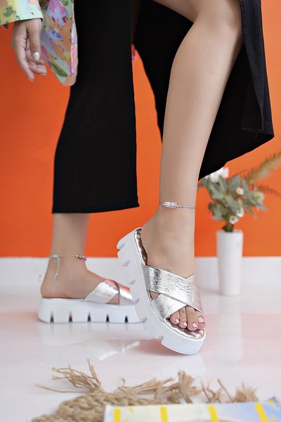 PASSAGE SHOES Γυναικείες παντόφλες με ψηλή σόλα από γνήσιο δέρμα 6236
