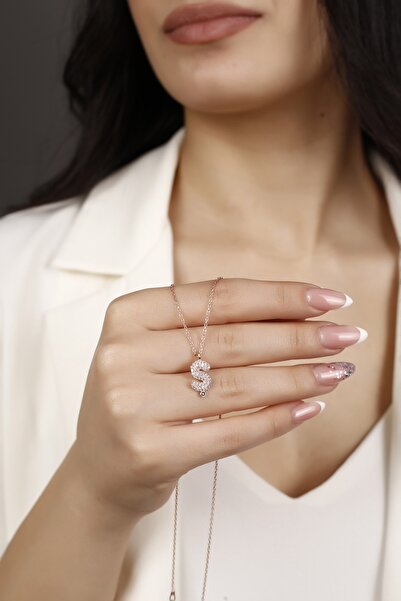 ALFA GÜMÜŞ TAKI Zirkon Taşlı Rose Kaplama Ş Harfi 925 Ayar Gümüş