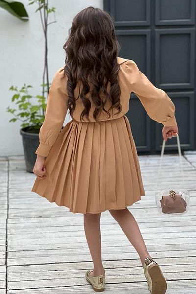 Riccotarz Girl's Blazer Jacket V-Neck Buttoned Pleated Brown Dress Age 5-12