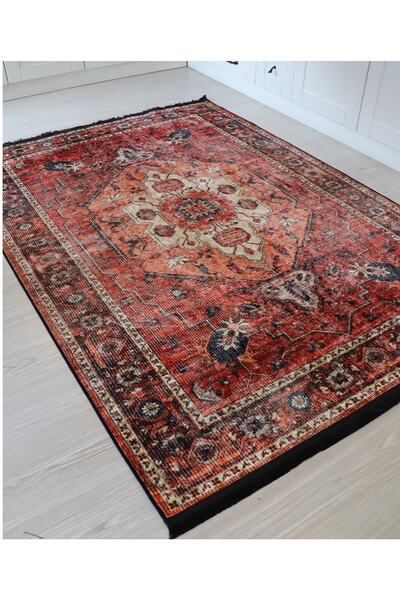 Just Arte Bambu Salon Halısı Makinada Yıkanabilir Yatak Oda Halısı Dekoratif Kiremit Kilim 180x280
