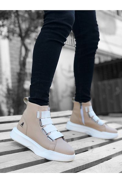 BOA Ανδρικά αθλητικά μποτάκια με ψηλή σόλα Cream White - BA0142 Banded