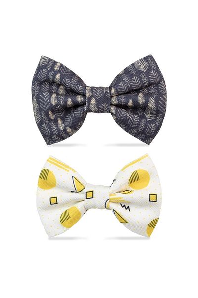 Lusi Doog Black Patterned and White Geometric Patterned Dog Bow Tie Set of 2