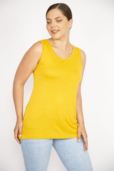Şans Women's Mustard Plus Size Crew Neck Tank Top 65n36533