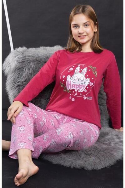 PİJAMMA طقم بيجامة بناتي بأكمام طويلة