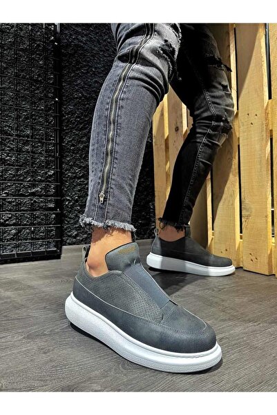 Joy Man حذاء رياضي رجالي J911 بنعل لتقويم العظام - بدون أربطة ومرن، رمادي BT