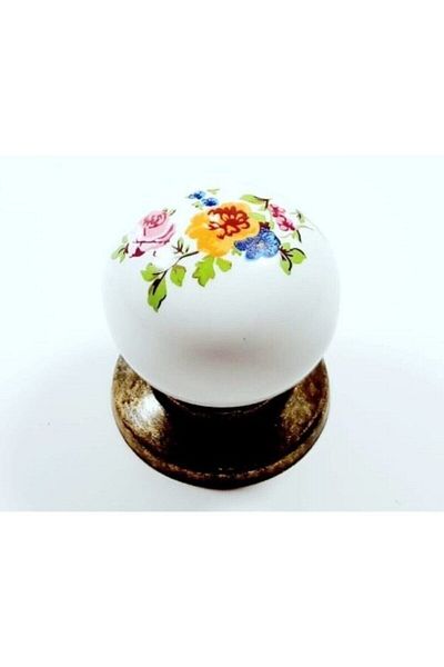 Akfil Ruby Porcelain Handle Button Single Hole Antique Yellow 137 Pattern