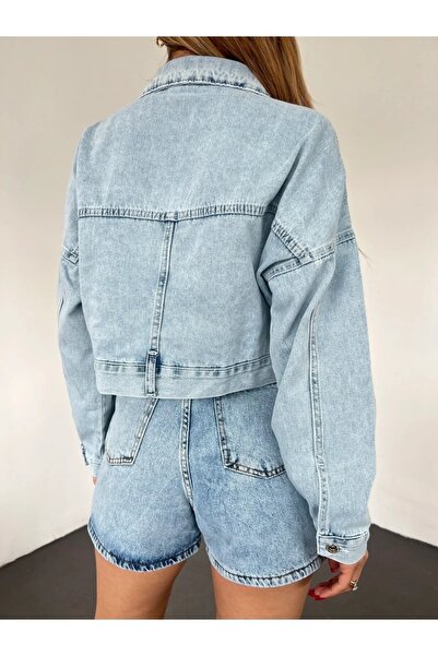DENİKK DÁMSKÁ DVOJITÁ KAPSA CROP DENIM BUNDA-DENIKK DÁMSKÁ DVOJITÁ KAPSA CROP DENIM BUNDA
