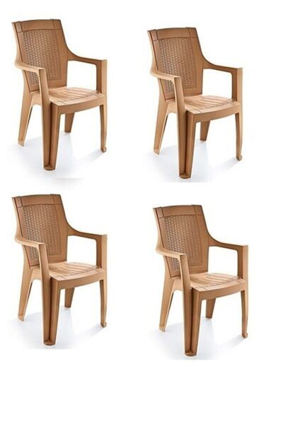 Asil Konsept 4 Adet Tik Renkli Kollu Plastik Bahçe Balkon Sandalyesi Kolçaklı...