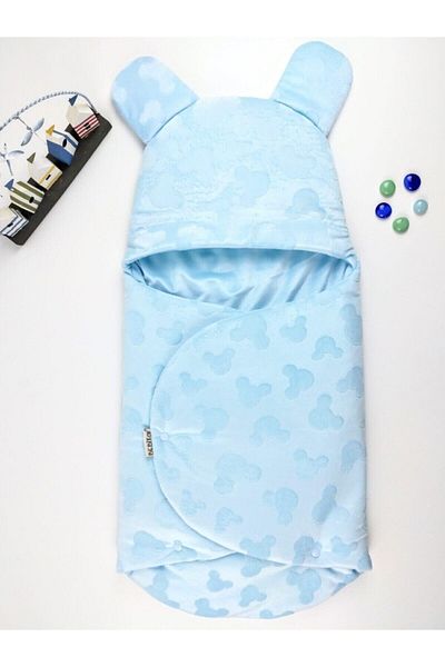 Bebitof Blue Teddy Bear Patterned Velboa Swaddle