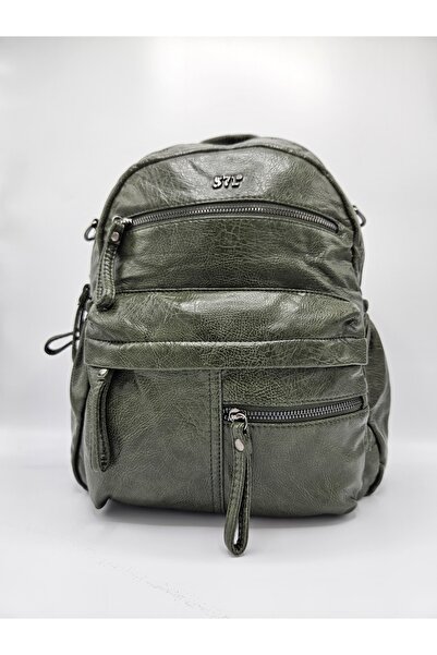 OZYA Yeşil Yıkama Deri Çok Cepli Hafif Omuz Çantası & Sırt Çantası & Çapraz Ç...