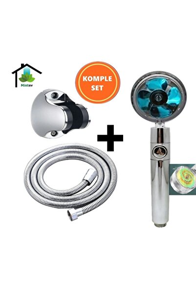 mintev Şeffaf Turbo Pervaneli Stoplu Duş Seti Krom Hortum Ve Mafsal 360 Derec...