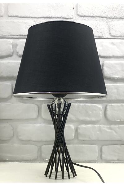 365GUNSERİSONU عاكس الضوء ذو الساق المعدنية السوداء والزجاج والكريستال مع قبعة من القماش