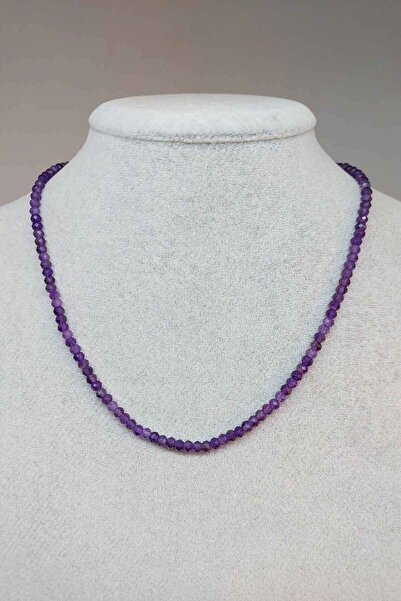 Yasamtohumu Ametist Taşı Rondela Faset Kesim 3.5*2.5mm Kolye (SABİT KLİPSLİ)