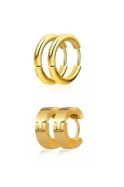 Jaida Moda Unisex 316l Stainless Steel Set of 2 Steel Hoop Earrings