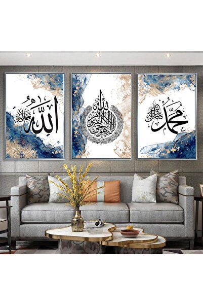 nerzen Dini Tasarım Metal Çerçeveli Kanvas Tablo Üçlü Set