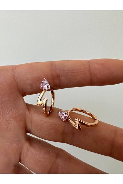 Esmeray Aksesuar Vip Çelik Gold Renk Zirkon Pembe Damla Taşlı Antialerjik Hal...