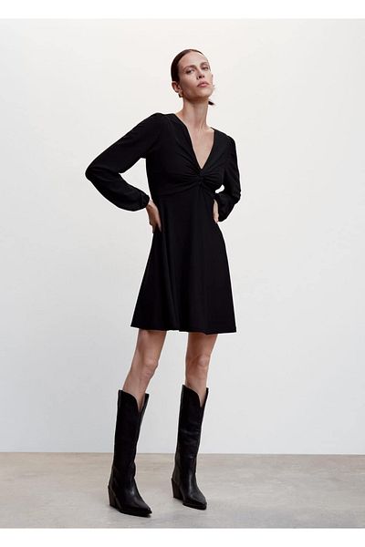 MANGO Woman Black Dress with Knot Detail