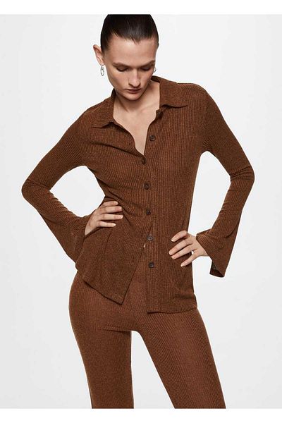 MANGO Woman Žebrovaná košile na knoflíky