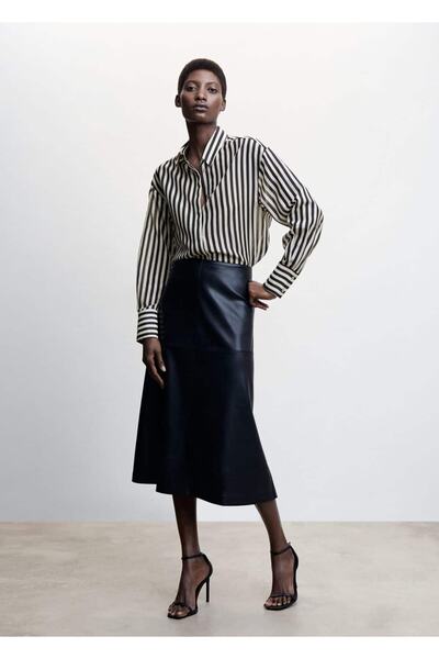 MANGO Woman Çizgili Pamuklu Oversize Gömlek