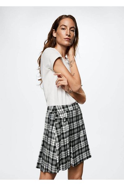 MANGO Woman Pleated Plaid Skirt