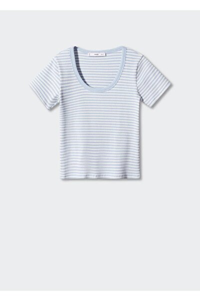 MANGO Woman Ριγέ υφαντό μπλουζάκι