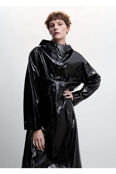 MANGO Woman Patent Leather Look Hooded Parka