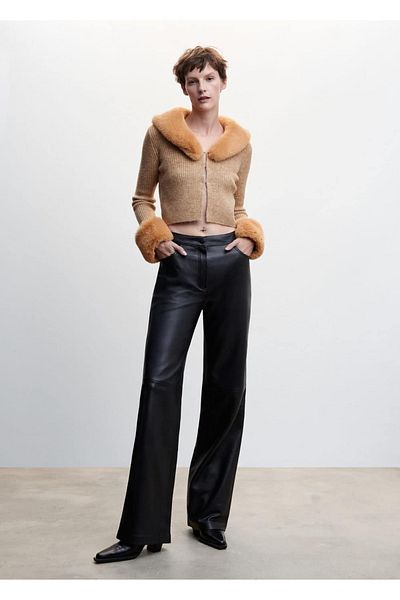 MANGO Woman Faux Fur Collar Cardigan