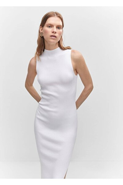 MANGO Woman Yırtmaçlı Ribana Triko Elbise