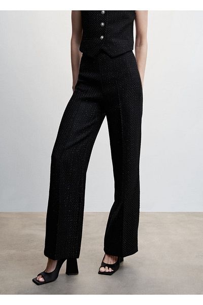 MANGO Woman Stoned Buttoned Tweed Kalhoty