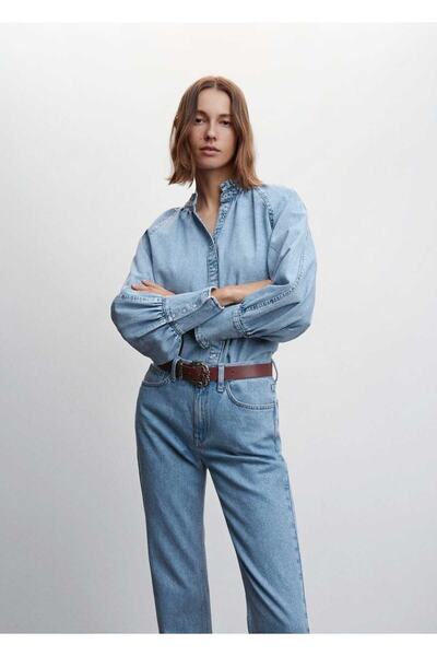 MANGO Woman Cămașă din denim cu mâneci umflate