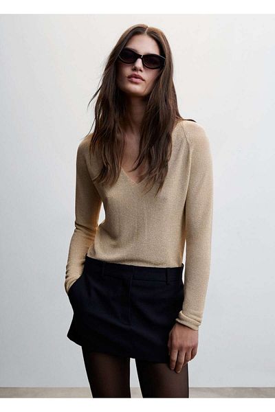 MANGO Woman V-Neck Knitwear Sweater Design