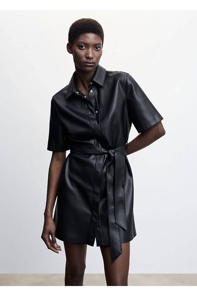 MANGO Woman Faux Leather Shirt Dress