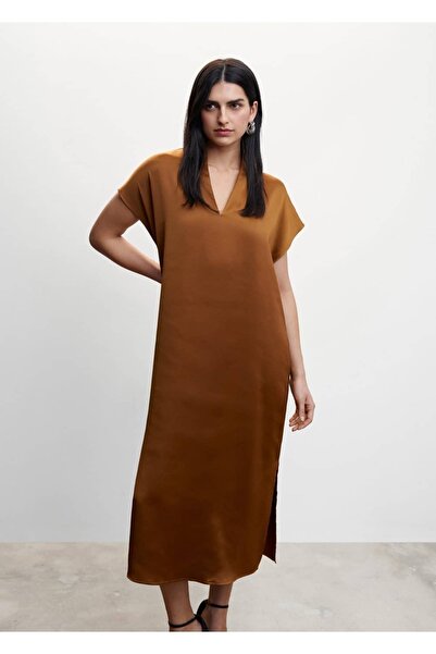 MANGO Woman Yanı Yırtmaçlı Saten Elbise