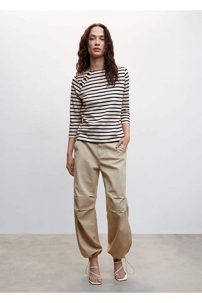 MANGO Woman Buttoned Striped T-Shirt
