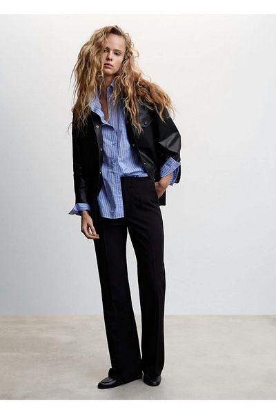 MANGO Woman Leather Look Shirt Jacket