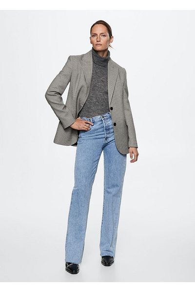 MANGO Woman Vlněná bunda se vzorem Houndstooth