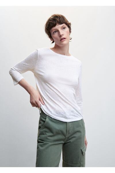 MANGO Woman Μακρυμάνικο λινό μπλουζάκι