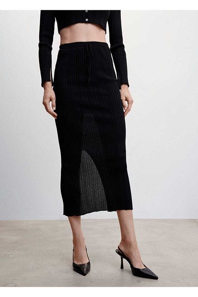 MANGO Woman Ribbed Midi Skirt
