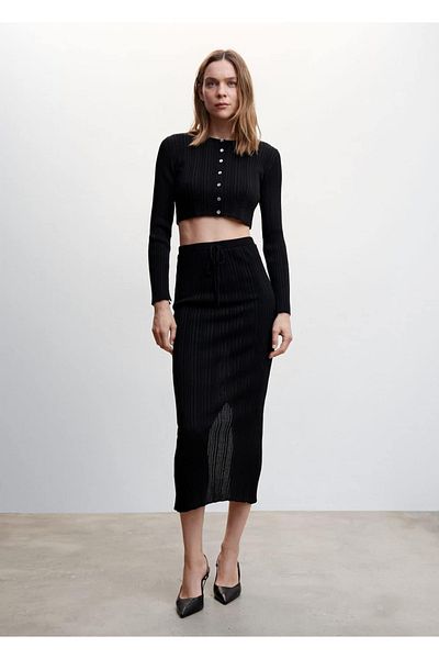 MANGO Woman Ribbed Midi Skirt