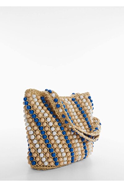 MANGO Woman Boncuklu Doğal Elyaf Çanta