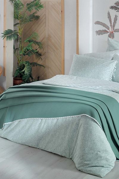 Sarev Eva Riva Green Double 100% Cotton Duvet Cover Set Pique Set