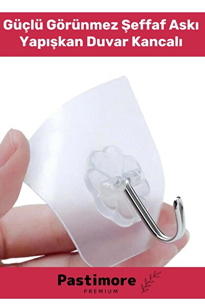 Pastimore Güçlü Görünmez Şeffaf Askı 3 Adet Lekesiz Duvar Yapışkan Kanca Lı M...