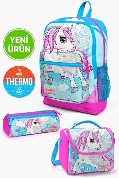 Coral High Kids Blue Neon Pink Unicorn Patterned Pen Holder, Nutrition, 3-Pie...