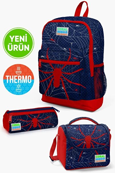 Coral High حامل أقلام منقوش على شكل عنكبوت باللون الأزرق الداكن والأحمر للأطف...