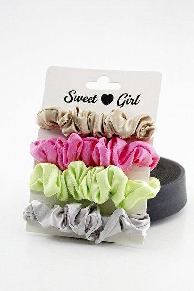 Nera Classy Saten Kumaş Büzgülü Küçük Scrunchie Simit 4'lü Toka Seti