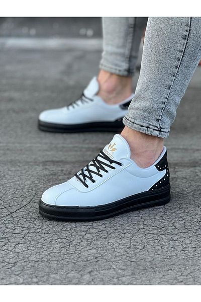 Joy Man J021 Pantof casual pentru bărbați, cu talpă ortopedică cu șireturi, ST alb/negru