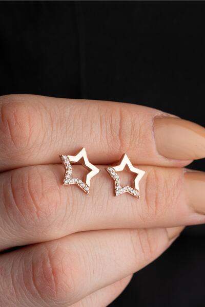 Nereze 925 Ayar Gümüş Zirkon Taşlı Yıldız Tasarım Küpe