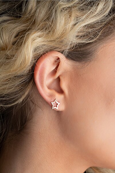 Nereze 925 Ayar Gümüş Zirkon Taşlı Yıldız Tasarım Küpe